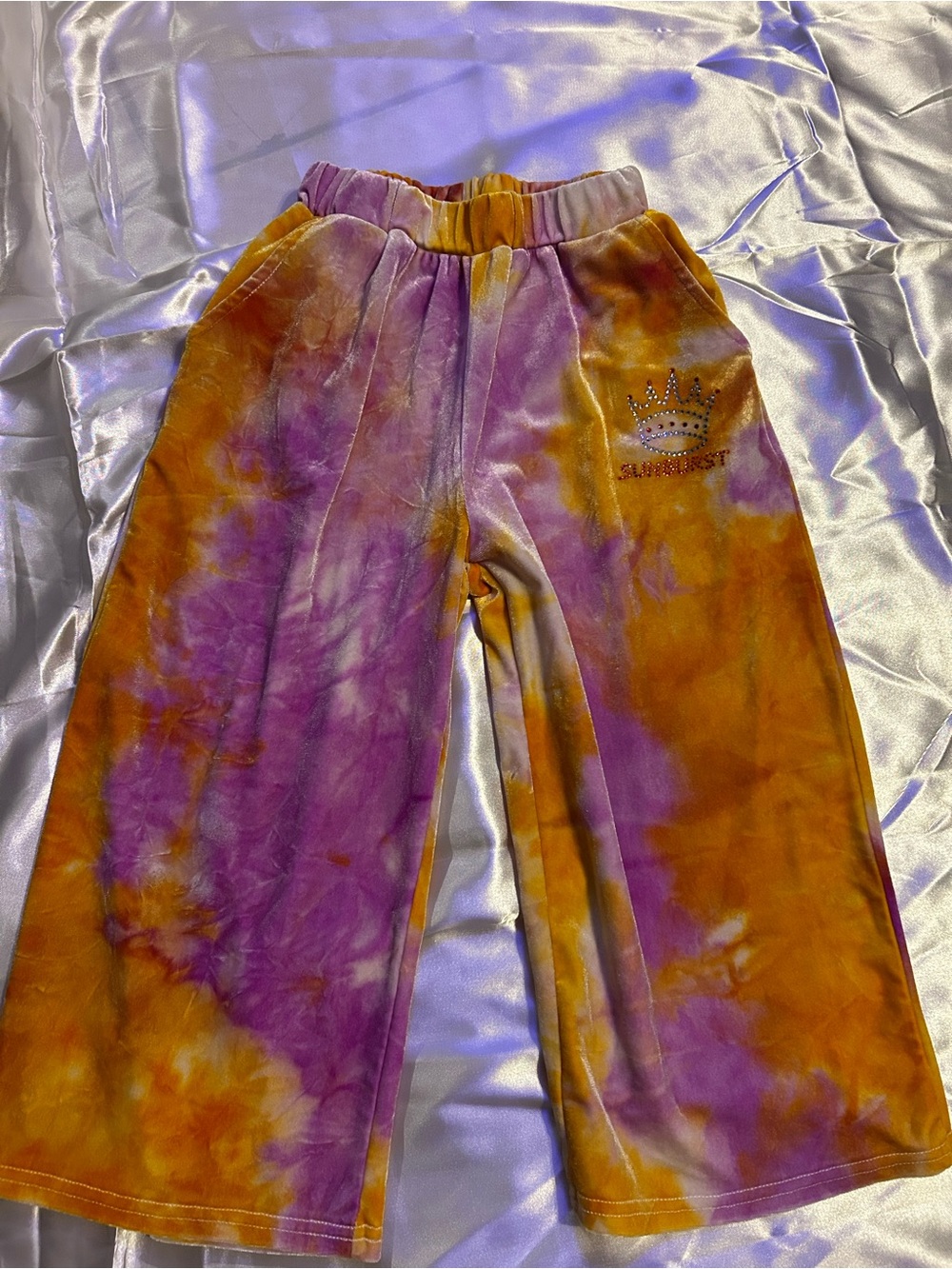 Tie-Dye Kids Wide-Leg Casual Pants in Purple & Orange (Sunburst Pageants)
